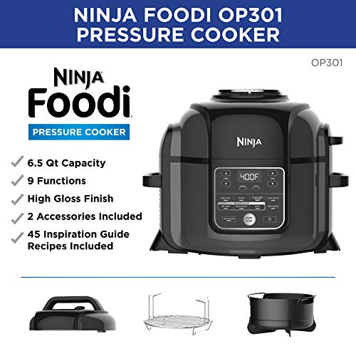 Product Cover Ninja OP301 Foodi 9-in-1 Pressure, Slow Cooker, Air Fryer and More, with 6.5 Quart Capacity and 45 Recipe Book, and a High Gloss Finish