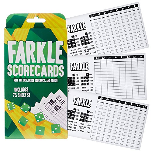 Product Cover Farkle Scorecards - Set of 75 Replacement Score Sheets for Farkle Dice Games for Up to 8 Players by Brybelly