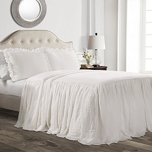Product Cover Lush Decor Ruffle Skirt Bedspread White Shabby Chic Farmhouse Style Lightweight 3 Piece Set, Queen