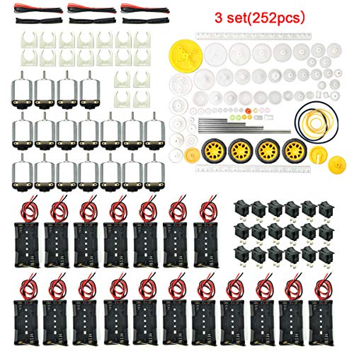 Product Cover EUDAX 18 Set DC Motors Kit,Mini Electric 1.5-3V 24000RPM Hobby Motor with 252Pcs Plastic Gears,2 x AA Battery Holder ,Wires for STEM DIY Toy