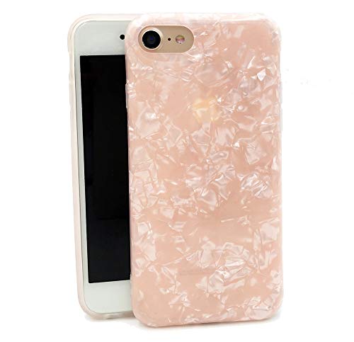 Product Cover iPhone 8 Case ,iPhone 7 Case,Floral Silver Conch Shell Design Shiny Marble Pattern TPU Soft Rubber Bumper Girls Glossy Flexible Silicone Cover Shockproof Case for iPhone 8/iPhone 7,Rose Gold