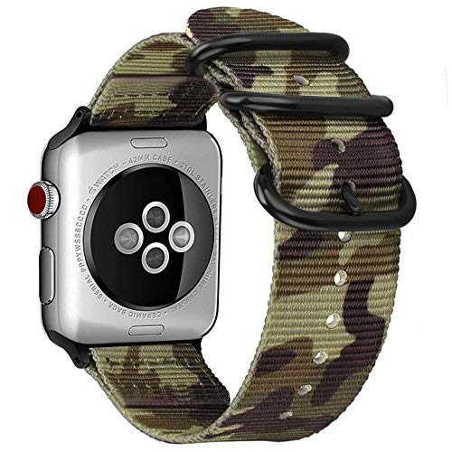 Product Cover Fintie Band for Apple Watch 44mm 42mm, Lightweight Breathable Woven Nylon Sport Loop Wrist Strap with Metal Buckle Compatible with Apple Watch Series 4 Series 3 Series 2 Series 1 - Camo Green