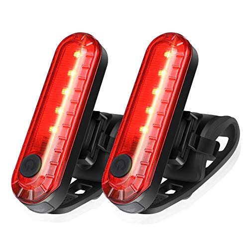 Product Cover Ascher USB Rechargeable LED Bike Tail Light 2 Pack, Bright Bicycle Rear Cycling Safety Flashlight, 330mah Lithium Battery, 4 Light Mode Options, (2 USB Cables Included)