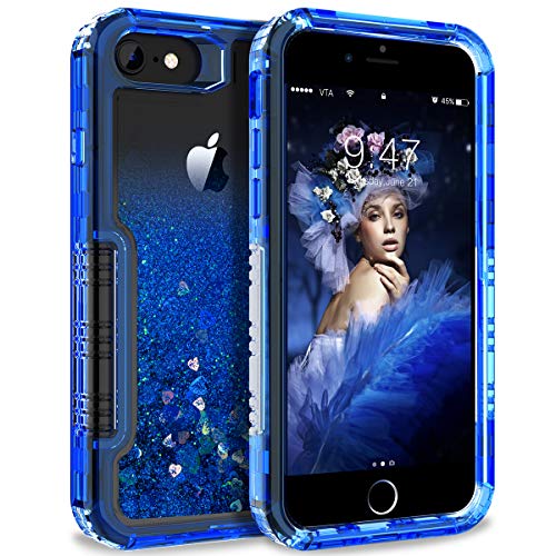 Product Cover Dexnor Compatible with iPhone 6/ 6S/ 7/ 8 Case Floating Glitter Bling Moving Liquid Quicksand Hard Cover Clear Transparent Thickened Dual Layer Full Protection Bumper for Girls/ Women - Blue