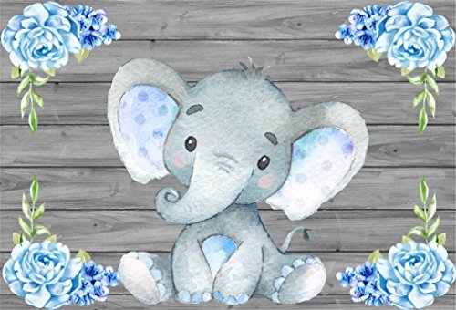 Product Cover AOFOTO 5x3ft Cute Baby Elephant Backdrop Baby Shower Party Decoration Photography Background Sweet Watercolor Flower Cartoon Animal Photo Studio Props Newborn Infant Girl Kid Boy Child Birthday Banner