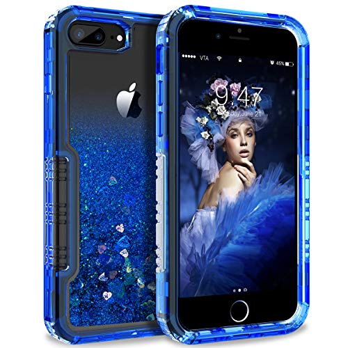 Product Cover Dexnor Compatible with iPhone 6 Plus/ 6S Plus/ 7 Plus/ 8 Plus Case Floating Glitter Bling Moving Liquid Quicksand Hard Cover Clear Thickened Dual Layer Full Protection Bumper for Girls/ Women - Blue