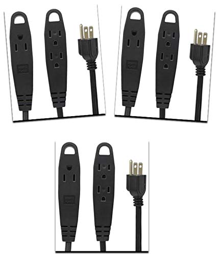 Product Cover BindMaster 245 15 Feet Extension Cord/Wire, 3 Prong Grounded, 3 outlets, Heavy Duty, Black {Value!! - 3 Pack }