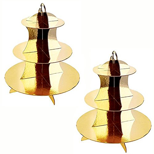 Product Cover Adorox (2 PC) 3-Tier Gold Round Cardboard Cupcake Stand Dessert (12
