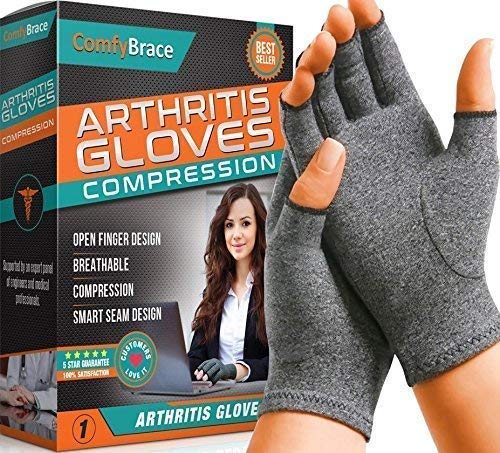 Product Cover Comfy Brace Arthritis Hand Compression Gloves - Comfy Fit, Fingerless Design, Breathable & Moisture Wicking Fabric - Alleviate Rheumatoid Pains, Ease Muscle Tension, Relieve Carpal Tunnel Ache(Medium)