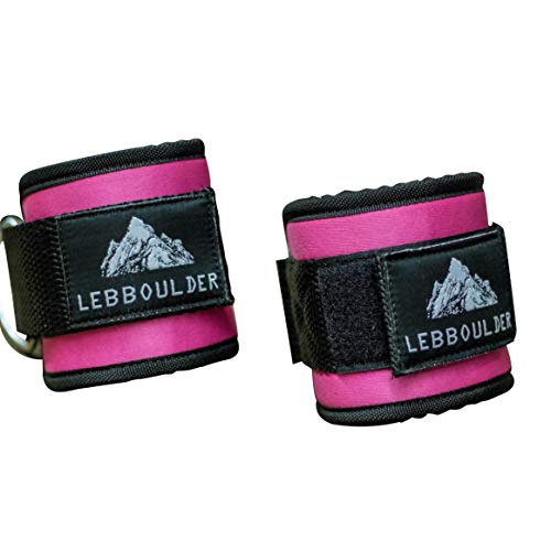 Product Cover LEBBOULDER Ankle Straps for Use with Standard Cable Machines, Resistance and Functional Trainers, 2 Reinforced D-Rings, Adjustable Neoprene Cuff - Unisex Two Pair Set Black and Pink