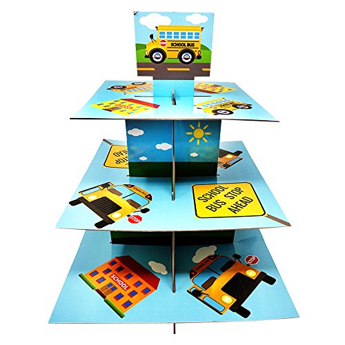 Product Cover School Bus Cupcake Stand & Pick Kit, School Bus Party Supplies, School Bus Decorations, Birthdays, Cake Decorations, Kids Birthdays, 3 Tier Cardboard