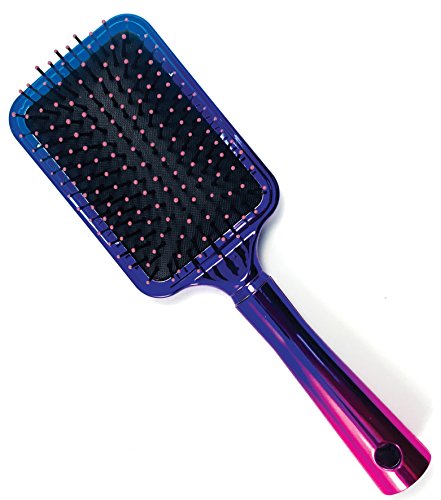 Product Cover Large Square Paddle Brush by Better Beauty Products, Ombre Tricolor Chrome Finish, Detangling Brush, Professional Salon Brush, with Lavender Tipped Quills and Long Handle