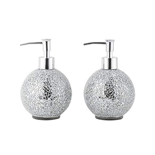 Product Cover WH Housewares Set of 2 Soap Dispenser-Lotion Bottle-Mosaic Glass Chrome Plated Plastic Pump-14 Ounce (Mirror)