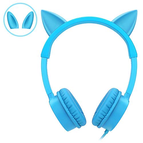 Product Cover VOGEK Kids Headphones, Vogek 2 in 1 Cat/Bunny Ear Wired On-Ear Headphones Headsets with 85dB Volume Limited, Children Headphones for Kids - Blue