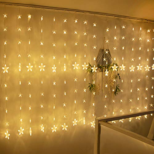 Product Cover TOFU 80 Stars 144 LED Curtain String Lights, Window Curtain Lights with 8 Flashing Modes & Remote Control, Decoration for Christmas, Wedding, Party, Home, Bedroom, Patio Lawn, Warm White