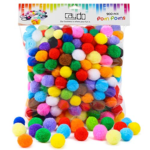 Product Cover Caydo 300 Pieces 1 Inch Assorted Pompoms Multicolor Arts and Crafts Pom Poms Balls for Christmas DIY Art Creative Crafts Decorations