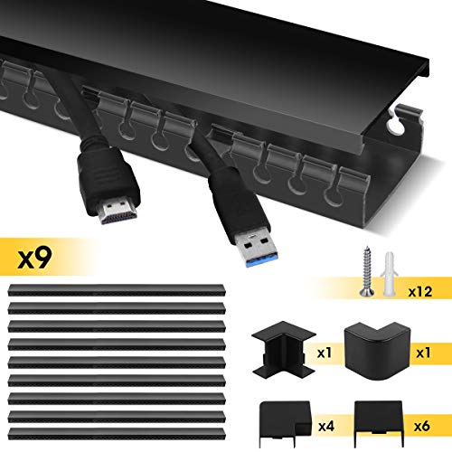 Product Cover Stageek Cable Raceway Kit, Cable Management System Kit Open Slot Wiring Raceway Duct with Cover, On-Wall Cable Concealer Cord Organizer to Hide Wires Cords for TVs, Computers - 9x15.4inch, Black