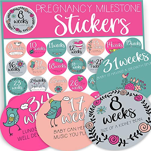 Product Cover Pregnancy Weekly Stickers, Pregnancy Belly Stickers, Baby Bump Stickers, Baby Weekly Stickers for Pregnant Mom, Mom to be Gift, Pregnancy Gift, Gift Packed, 36 Extra Large Stickers for Each Week