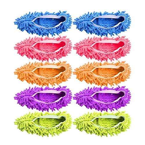 Product Cover Milky House Dusting Mop Slippers Washable Dust Mop Slippers Shoes Cover Microfiber Dust Floor Cleaner for Bathroom Kitchen House Cleaning 10 PCS (5 Pairs)