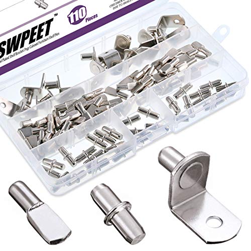 Product Cover Swpeet 110Pcs 3 Styles Shelf Pins Kit, Top Quality Nickel Plated Shelf Bracket Pegs Cabinet Furniture Shelf Pins Support for Shelf Holes on Cabinets, Entertainment Centers