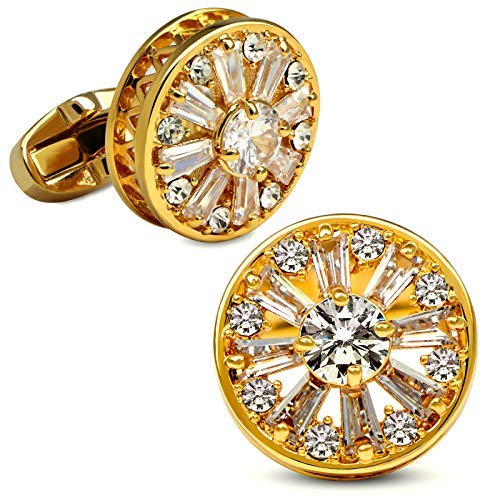 Product Cover VIILOCK 18K Gold Painting with Super Shiny Crystal Cufflinks with Gift Bag Wedding Cuff-Links