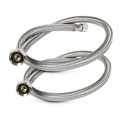 Product Cover FlexCraft 27124-NL-2, Faucet Supply Line Connects Kitchen Sink To Water Supply, Braided Faucet Connector With 1/2 In x 3/8 In Brass Nut, Stainless Steel 24 In (Pack Of 2)