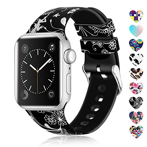 Product Cover Lwsengme Compatible with Apple Watch Band 38mm 40mm 42mm 44mm, Soft Silicone Replacment Sport Bands Compatible with iWatch Series 5,Series 4,Series 3,Series 2,Series 1 (Flower-4, 38MM/40MM)