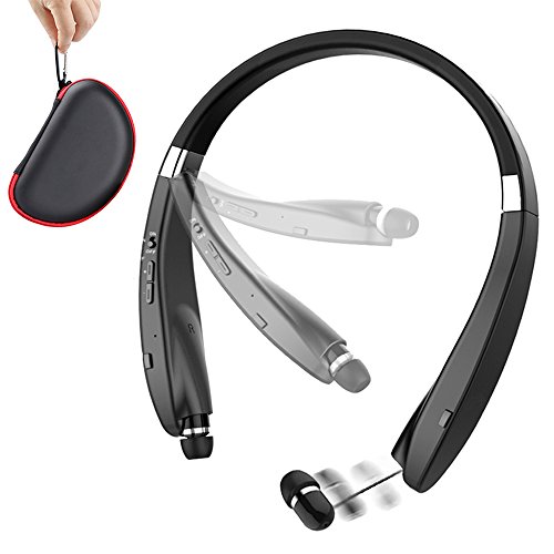 Product Cover Foldable Bluetooth Headset, Beartwo Lightweight Retractable Bluetooth Headphones for Sports&Exercise, Noise Cancelling Stereo Neckband Wireless Headset (with carry case)