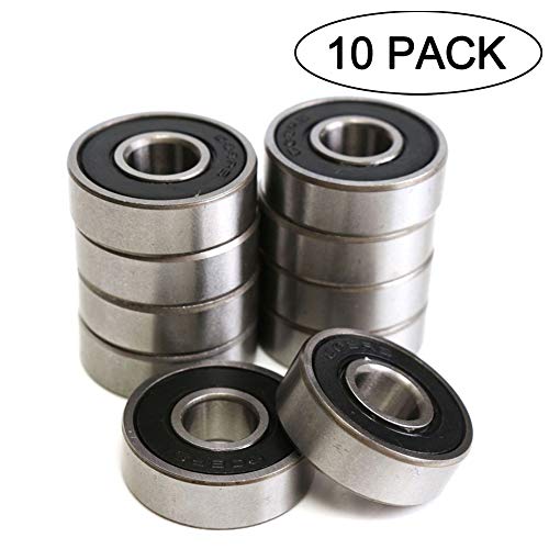 Product Cover 608RS 8 x 22 x 7 mm Deep Groove Ball Bearing, 10 Pcs 608 2RS, Double Black Rubber Sealed Ball Bearings, Fit for Skateboard Bearings, 3D Printer RepRap Wheel, Roller Skates, Inline Skates (Pack of 10)
