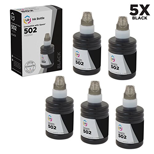Product Cover LD Compatible Ink Bottle Replacement for Epson 502 T502120-S (Black, 5-Pack)