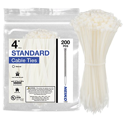 Product Cover Neiko 51259A Natural White Cable Zip Ties, 200-Piece | 4-Inch Length | 18-lbs Tensile Strength
