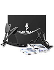 Product Cover (Upgrade to add blades)Megan Beard shaping tool kit for Men include shaping comb & Professional Straight Edge Razor & 10 Count of double edge blade & Stainless steel beard scissors,Gift box packaging.