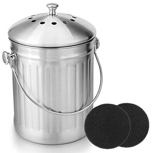 Product Cover ENLOY Compost Bin, Stainless Steel Indoor Compost Bucket for Kitchen Countertop Odorless Compost Pail for Kitchen Food Waste with Carrying Handle and 2 Charcoal Filter 1.3 Gallon Easy to Clean