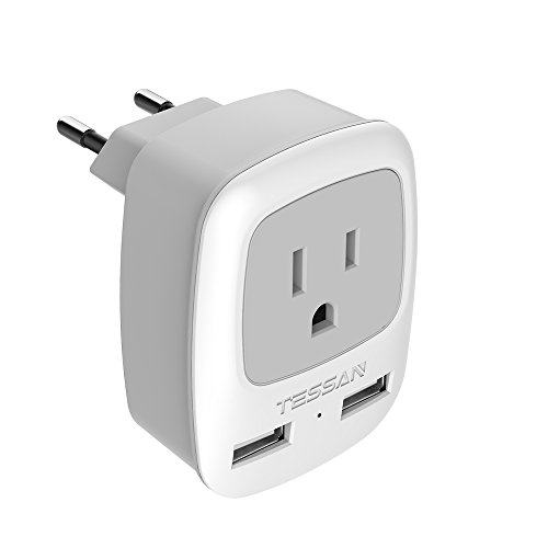 Product Cover European Travel Plug Adapter, TESSAN International Power Plug with 2 USB, Outlet Adaptor for US to Most of Europe EU Spain Iceland Italy France Germany(Type C)