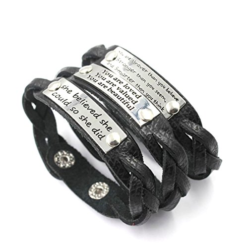 Product Cover YOYONY Men's/Women's Inspirational Message Braided Leather Bracelets/Bangles for Sports.