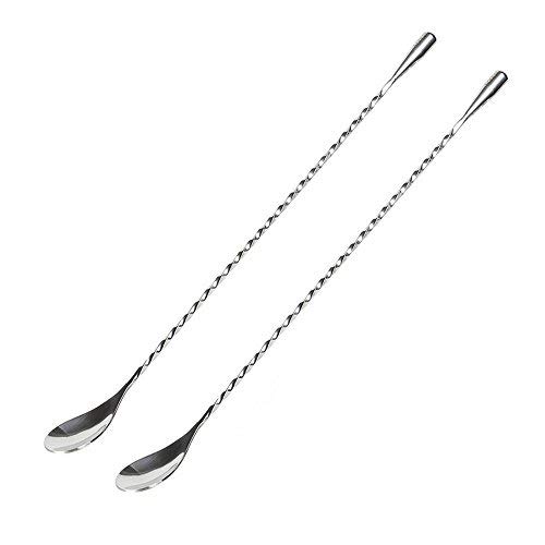 Product Cover GONOMI Set of 2 Mixing Spoon Stainless Steel Professional Cocktail Bar Tool (12 Inches) Japanese Style Teardrop End Design for Ice Cream, Coffee, Milkshakes, Juice, Tea, Drink (12'', Silver)