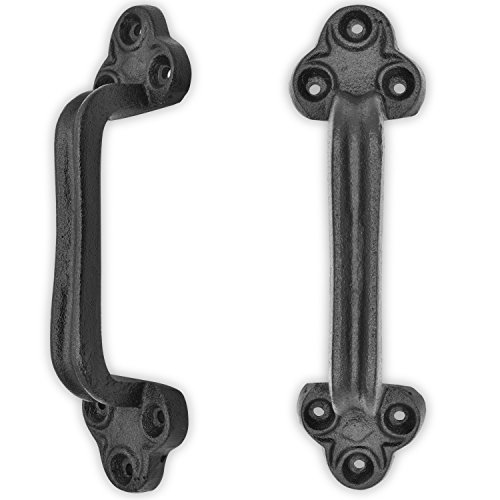 Product Cover Rustic Barn Door Grab Handle Pull - Set of 2 | Large Black 9 inch Solid Cast Iron Gate Handles | Vintage Inspired, Farmhouse Heavy Duty | Mounting Screws Included (Large 9