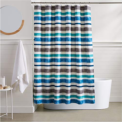 Product Cover AmazonBasics Watercolor Striped Shower Curtain - 72 Inch, Blue