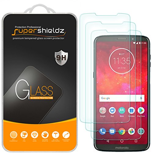 Product Cover (3 Pack) Supershieldz for Motorola Moto Z3 and Moto Z3 Play Tempered Glass Screen Protector, 0.33mm, Anti Scratch, Bubble Free