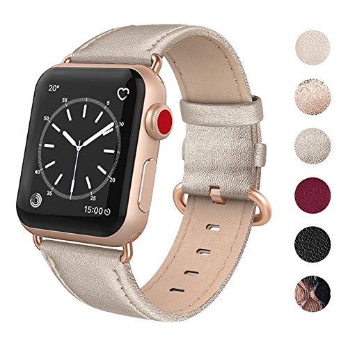 Product Cover SWEES Leather Band Compatible for Apple Watch 38mm 40mm, Genuine Leather Elegant Replacement Strap Compatible iWatch Series 5, Series 4, Series 3, Series 2, Series 1, Sports & Edition Women, Champagne