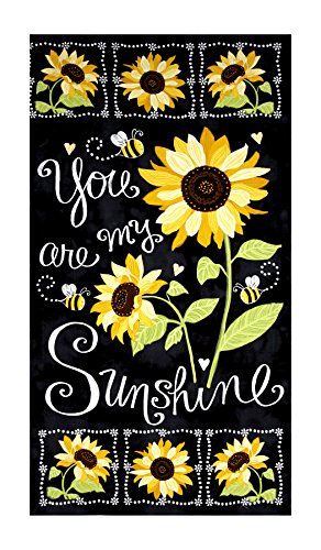 Product Cover Timeless Treasures Sunshine Sunflower Chalkboard 23.5in Panel Black Fabric