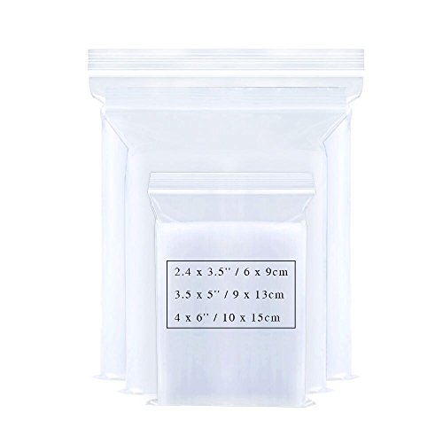 Product Cover Small Ziplock Poly Bags 3 Sizes 300pcs Assorted Resealable Plastic Zipper Bags for Jewelry Beads Candy 2.4 x 3.5/3.5 x 5/4 x 6 Inch 2 Mil Clear