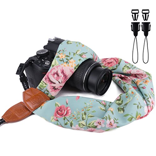 Product Cover Elvam Universal Men and Women Scarf Camera Strap Belt Compatible for All DSLR Camera, SLR Camera, Instant Camera and Digital Camera - Retro Green Floral Pattern