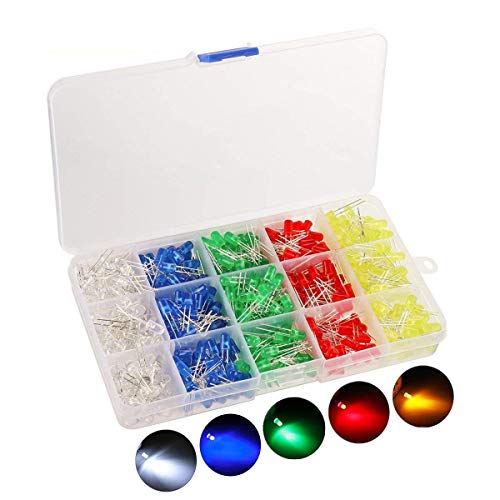 Product Cover 500pcs LED Diode Lights, KingSo 5 Colors×100pcs 5mm Light Emitting Diodes LED Assortment Kit Electronics Components, Diffused Round Light Bulb for Arduino, White Red Orange Green Blue