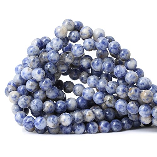 Product Cover CHEAVIAN 45PCS 8mm Natural Blue White Sodalite Gemstone Round Loose Beads for Jewelry Making 1 Strand 15