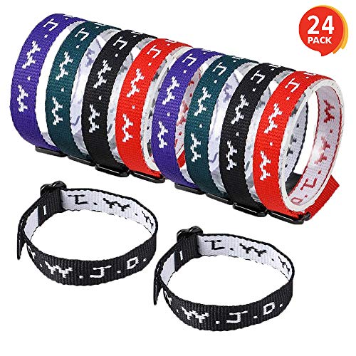 Product Cover ArtCreativity W.W.J.D. Webbing Bracelets - Pack of 24 - What Would Jesus Do Wrist Band - Universal Size - WWJD Bands - Four Assorted Colors - Religious Party Favors for Boys and Girls