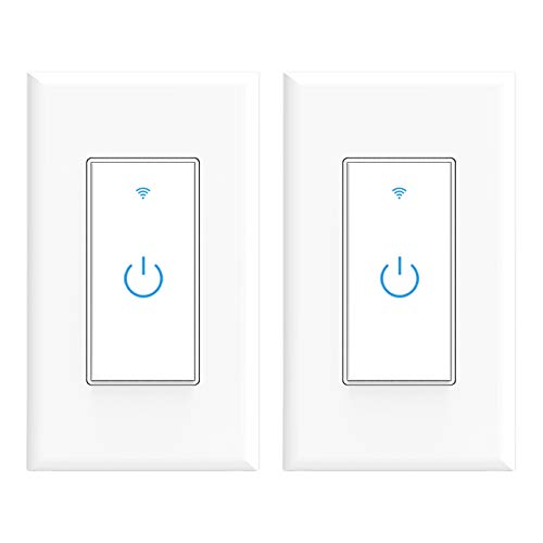 Product Cover Wifi Smart Switch, Wifi Light Switch 2 Packs, Compatible with Alexa and Google Home, App Remote Control with Timing Funtion, No Hub Required (Neutral Wire Required)