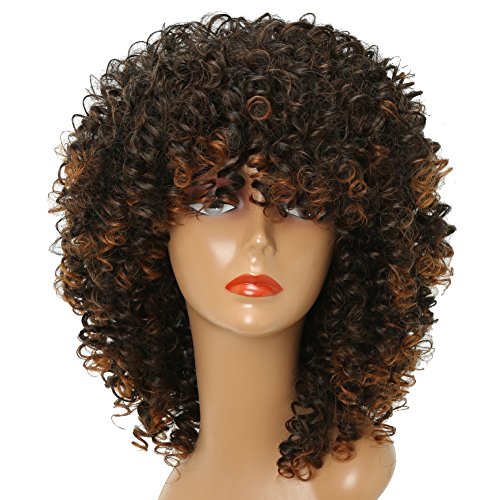 Product Cover MISSWIG Curly Wig for Black Women Short Synthetic Hair 12 Inches Brown Heat Resisitant African Hair With Wig Cap