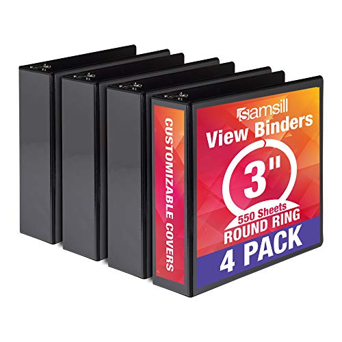 Product Cover Samsill Economy 3 Ring Binder Organizer, 3 Inch Round Ring Binder, Customizable Clear View Cover, Black Bulk Binder 4 Pack
