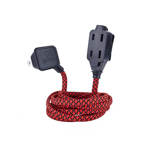 Product Cover Globe Electric Designer Series 9-ft Fabric Extension Cord, 3 Polarized Outlets, Right Angle Plug, 125 Volts, Black and Red 22893